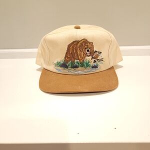 Vintage STIHL Brown Bear Embroidered Snapback Hat 1999 Collection